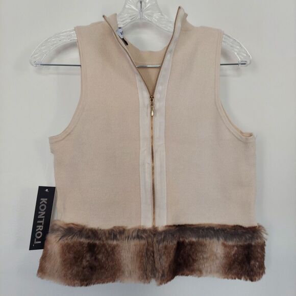 Kontrol Faux Fur Trim Crop Top M / L Beige Bodycon - Picture 4 of 13